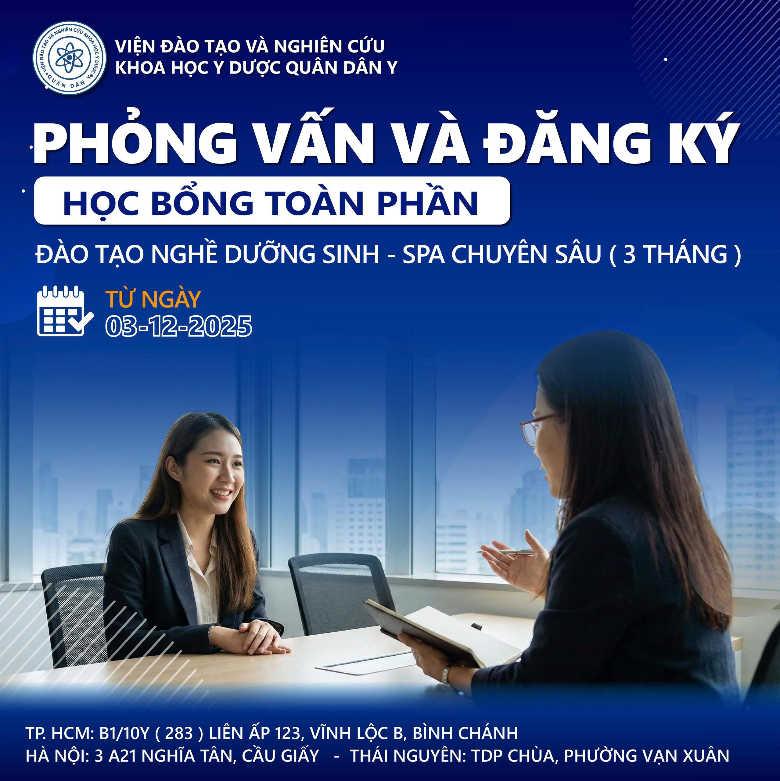 THÔNG BÁO PHỎNG VẤN VÀ ĐĂNG KÝ HỌC BỔNG TOÀN PHẦN KHOÁ DƯỠNG SINH - SPA CHUYÊN SÂU (3 THÁNG)